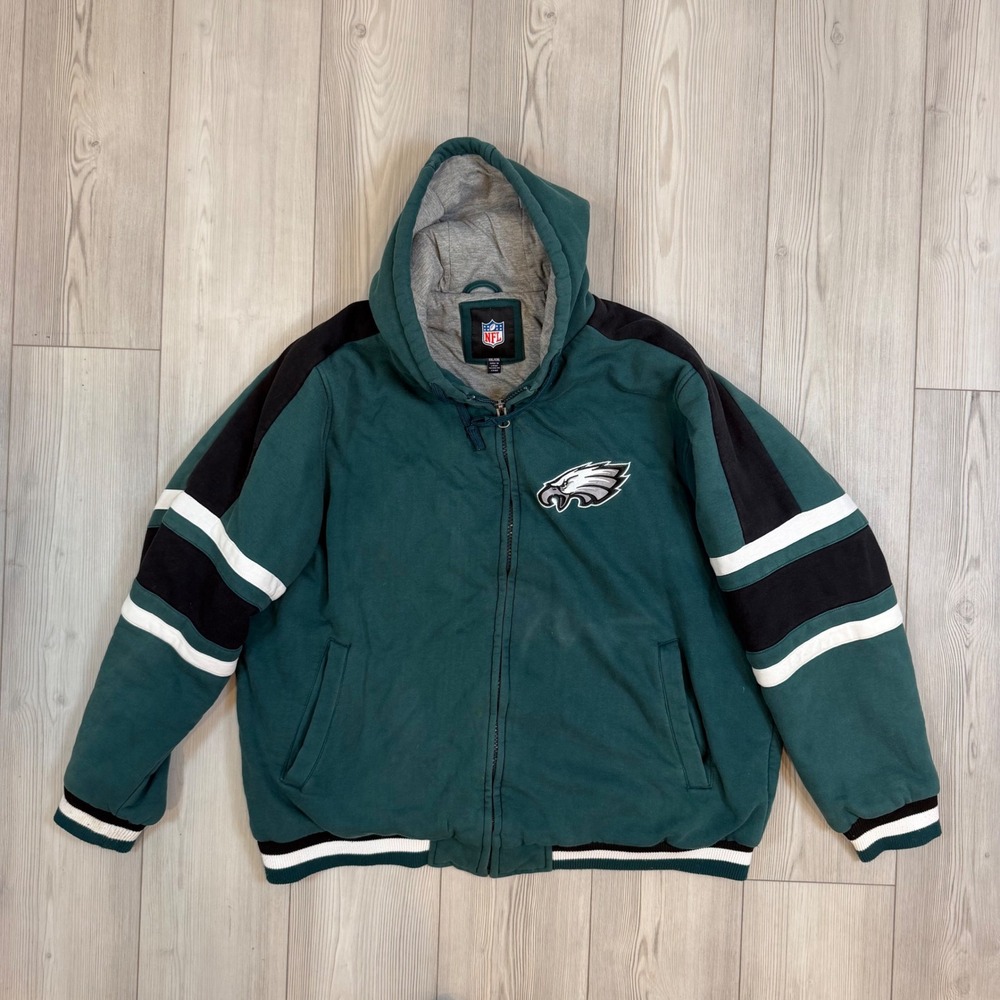 NFL Philadelphia Eagles Full Zip Hooded Jacket Green Black Mens XXL Heavyweight